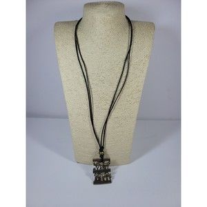 Chico's Long Cord Necklace African Animal Pendant Elephant Giraffe Zebra  Camel